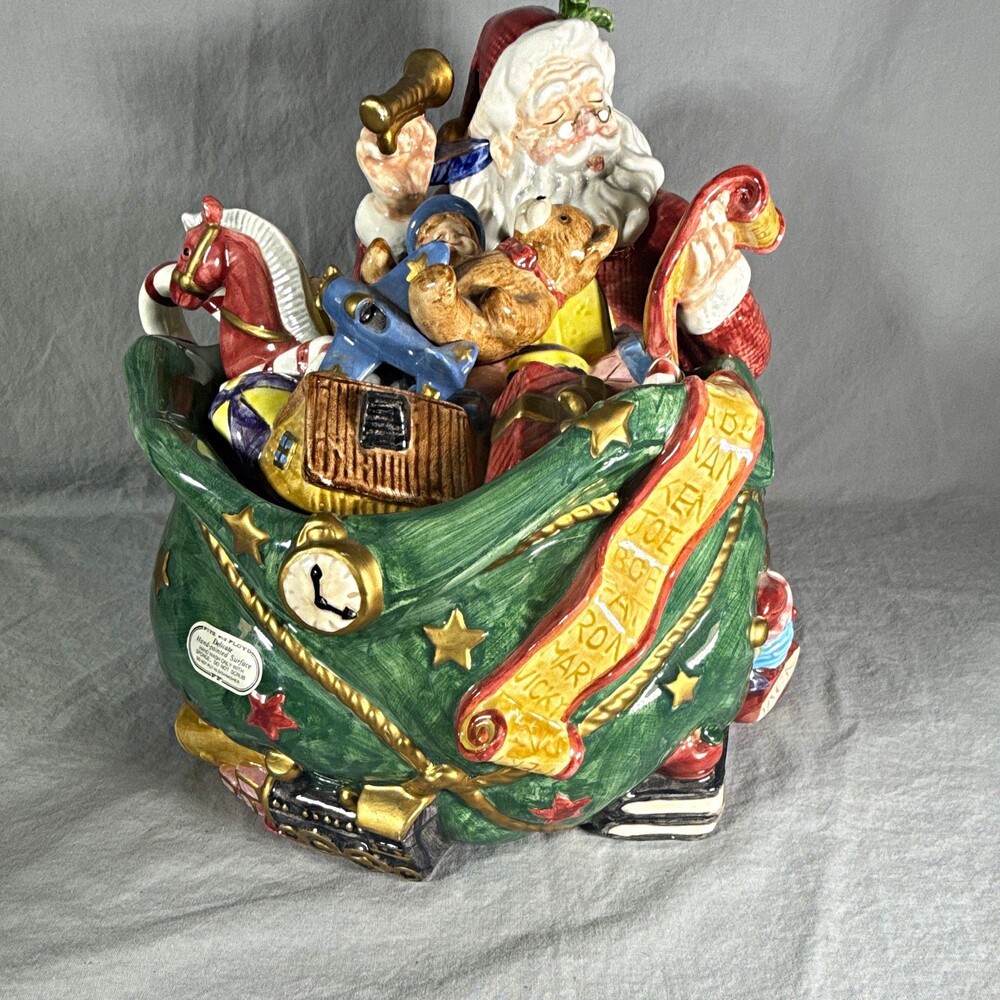 Vintage 1994 Fitz & Floyd "Santa's List" 4.5 Qt Soup Tureen Lid & Ladle Set Comp